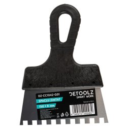 Spaclu zimtat Detoolz 150x8 mm pentru aplicare adeziv, maner ergonomic