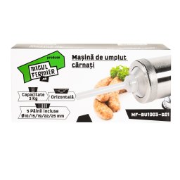 Masina de umplut carnati Micul Fermier 3 kg, orizontala, cu 5 palnii incluse
