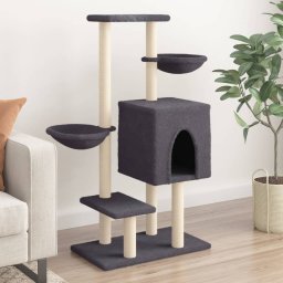 Ansamblu pisici cu stalpi din funie sisal, gri închis, 117 cm GartenMobel Dekor
