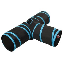 Tunel pentru pisici 3 cai, negru si albastru, 90 cm, poliester GartenMobel Dekor