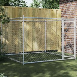Cusca pentru caini cu usa, gri, 2x2x1,5 m, otel galvanizat GartenMobel Dekor