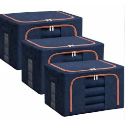 Pachet de 3 cosuri de depozitare pentru haine pliabile pentru organizatoare de dulap 24L/66L/100L Albastru Inchis