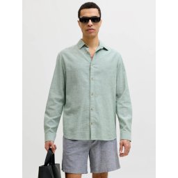 Jack & Jones Camasa barbati, Regular fit, din amestec de in, Verde prafuit (SELECTATI MARIMEA: XL)