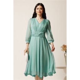 Rochie midi verde mint in clos din voal cu fir lurex- Ella Collection Gina