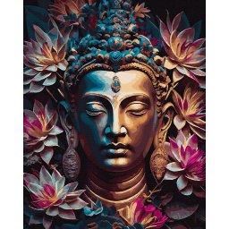 Set pictura pe numere, cu sasiu, Buddha in flori, 40x50 cm