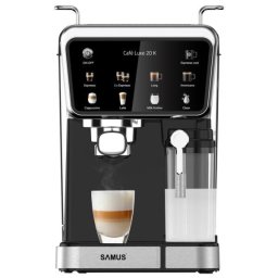 Espressor Samus Cafe Luxe 20 K, 20 bari, Rezervor lapte 500 ml, 8 tipuri de bauturi, Cafea macinata sau capsule de cafea,1350 W, Rezervor de apa 1.5 litri, Touch Control, Negru-Inox
