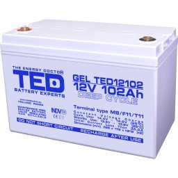 Acumulator TED Electric TED003492, 12V GEL Deep Cycle Solar, Dimensiuni 331 x 173 x 213 mm, Baterie 12V 102Ah M8