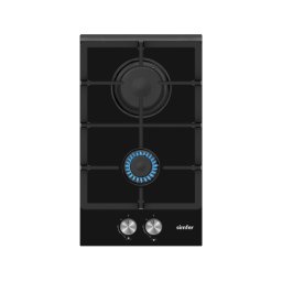 Plita incorporata pe gaz Simfer H3.201.TGRSP, 30 cm, 2 arzatoare, control frontal, suport pentru tigai din fonta, butoane cu capac din inox, sticla neagra