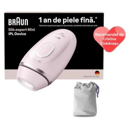 Epilator IPL Braun IPL Silk·expert Mini PL1111, SensoAdapt, 300.000 impulsuri, 3 niveluri de intensitate, Corp si fata, Aparat de ras Venus, Saculet de calatorie, Roz