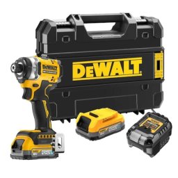 Masina compacta de insurubat cu impact pe acumulator DeWALT DCF860E2T, 18V XR, brushless, hex 1/4 inch, 282 Nm, 2x acumulator Li-Ion 1.7 Ah POWERSTACK, iluminare LED, compacta - 122 mm, adaptor magnetic, cutie