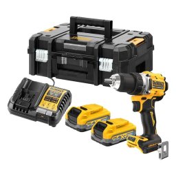Masina compacta de gaurit si insurubat (bormasina) pe acumulator DeWALT DCD800S2T, 18V XR, motor fara perii, 2x acumulator 3.5 Ah POWERSTACK, 27/90 Nm, 2000 RPM, 2 viteze, cutie TSTAK, incarcator rapid
