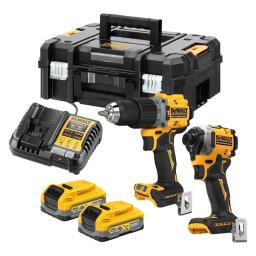 Set 2 scule profesionale pe acumulator DeWALT DCK2050S2T, 18V XR, motor fara perii, masina de gaurit cu percutie DCD805, masina de insurubat cu impact DCF850, 2x acumulator Li-Ion 3.5 Ah POWERSTACK, cutie TSTAK