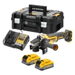 Polizor unghiular (flex) pe acumulator DeWALT DCG405S2T, 18V XR, motor fara perii, 9000 RPM, diametru disc 125 mm, 2x acumulator Li-Ion 3.5 Ah POWERSTACK, profil ingust, deflector de praf, cutie, incarcator rapid
