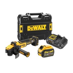 Polizor unghiular (flex) pe acumulator DeWALT DCG409VST1, 18V XR, motor fara perii, 9000 RPM, diametru disc 125 mm, acumulator Li-Ion 6 Ah FLEXVOLT, frana electronica, M14, profil ingust, TSTAK, incarcator rapid