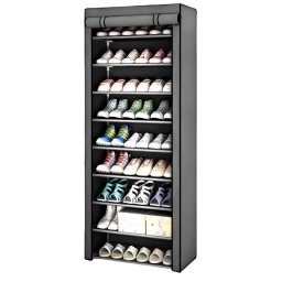 Dulap Textil pentru Incaltaminte FTXT-9 cu 9 Rafturi – Organizator Pantofi Gri, Pliabil si Usor de Montat
