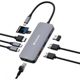 Hub multiport Verbatim USB-C, 9 port, SilverHDMI,RJ45,2xUSB-C,3xUSB-A 3.2 Gen1&2,SD,microSD