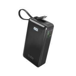 Baterie externa 10000 mAh 20W cu cablu USB-C încorporat și afișaj digital - neagră