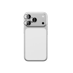 Folie de sticlă pentru cameră AmazingThing cu ramă din aluminiu pentru Apple iPhone 17 Pro / Pro Max - argintiu
