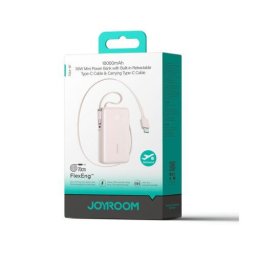 Baterie externa 10000mAh 35W cu cablu USB-C retractabil încorporat și cablu USB-C cu șnur Roz