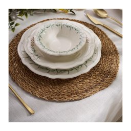Set de veselă, 24 piese, porțelan, alb/verde