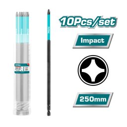 Set 10 biti de impact TOTAL PH2 x 250 mm, otel S2, varf magnetic
