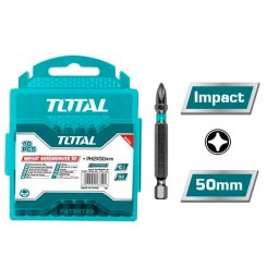 Set 10 biti de impact TOTAL PH2 x 50 mm din otel S2, pentru însurubare