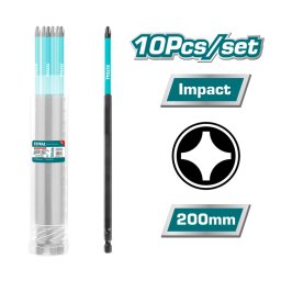Set 10 biti de impact PH2 x 200 mm magnetici, otel S2, TOTAL