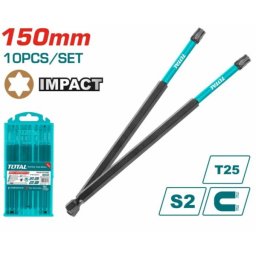 Set 10 biti de impact Torx T25, 150 mm, otel S2, magnetici TOTAL