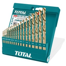 Set burghie pentru metal HSS TOTAL, 19 piese, 1–10 mm, în suport