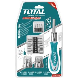 Set surubelnite cu clichet TOTAL, 24 piese (biti + mansoane 1/4")