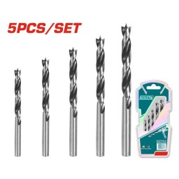 Set burghie spirala pentru lemn TOTAL, 5 bucati, 3–8 mm