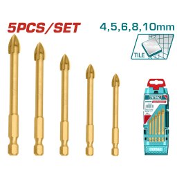 Set 5 burghie pentru sticla TOTAL, 4–10 mm, cu cutie de depozitare