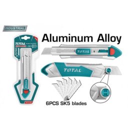 Cutter TOTAL Industrial 18 mm, corp din aluminiu, cu lame SK5 si blocare sigura