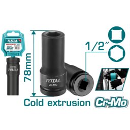 Cheie tubulara de impact TOTAL 12x78 mm, Cr-Mo, prindere 1/2", lungime 78 mm