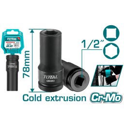 Cheie tubulara de impact TOTAL 14 mm, 1/2", Cr-Mo, lungime 78 mm
