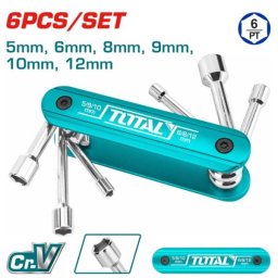 Set 6 chei tubulare TOTAL cu maner pliabil, Cr-V, 5–12 mm