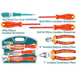 Set surubelnite izolate TOTAL 6 piese, cu clesti si tester tensiune