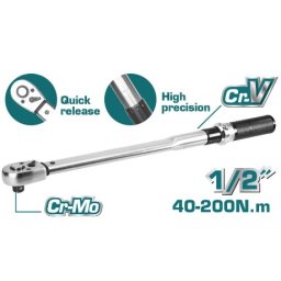 Cheie dinamometrica TOTAL 1/2” 40–200 Nm, 500 mm, precizie ±4%