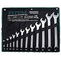 Set 12 chei combinate fixe/inelare TOTAL 6–32 mm, industrial, cu husa textila