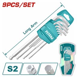 Set 9 chei imbus hexagonale TOTAL cu cap bila, brat lung, 1.5–10 mm Cr-V