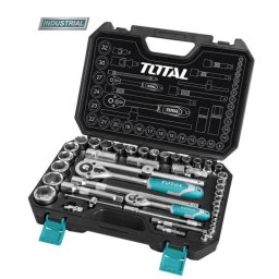 Trusa chei tubulare TOTAL Industrial 44 piese 1/2 + 1/4 cu clichet