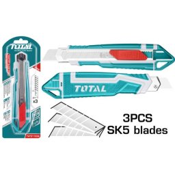 Cutter profesional TOTAL 18 mm cu 3 lame SK5, lungime 169 mm
