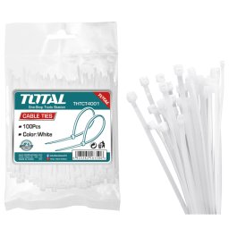 Set coliere din plastic TOTAL PA66 7,2x400 mm, albe, 100 bucati