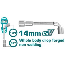 Cheie tubulara tip L TOTAL 14 mm, Cr-V, corp întreg fara sudura