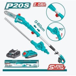 Set TOTAL 20V fierastrau telescopic si trimmer pentru gard viu, cu acumulator