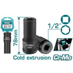 Cheie tubulara de impact TOTAL 19 mm, 1/2", Cr-Mo, lungime 78 mm