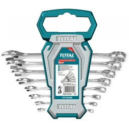 Set 8 chei combinate TOTAL 6–19 mm, fixe/inelare, cu suport de depozitare