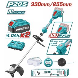 Motocoasa si trimmer TOTAL 40V Li-Ion, cu 2 acumulatori 4Ah si încarcator