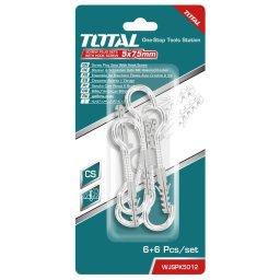 Set dibluri cu surub tip carlig TOTAL 5x75 mm, diblu 8x40 mm, 6 buc