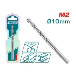 Burghiu pentru metal TOTAL HSS M2 Ø10 mm, varf 130° pentru gaurire precisa
